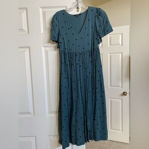 Madewell Dress - blueish green polka dot - Medium
